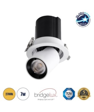 GLOBOSTAR® VIRGO-S 60303 Χωνευτό Κινούμενο Downlight Σποτ LED 7W 875lm 36° AC 220-240V IP20 Θερμό Λευκό 2700K - Bridgelux COB Chip & TÜV SÜD Driver - Λευκό & Μαύρο Ματ - Μ9 x Π9 x Υ9cm - Q7.8cm - 5 Χρόνια Εγγύηση